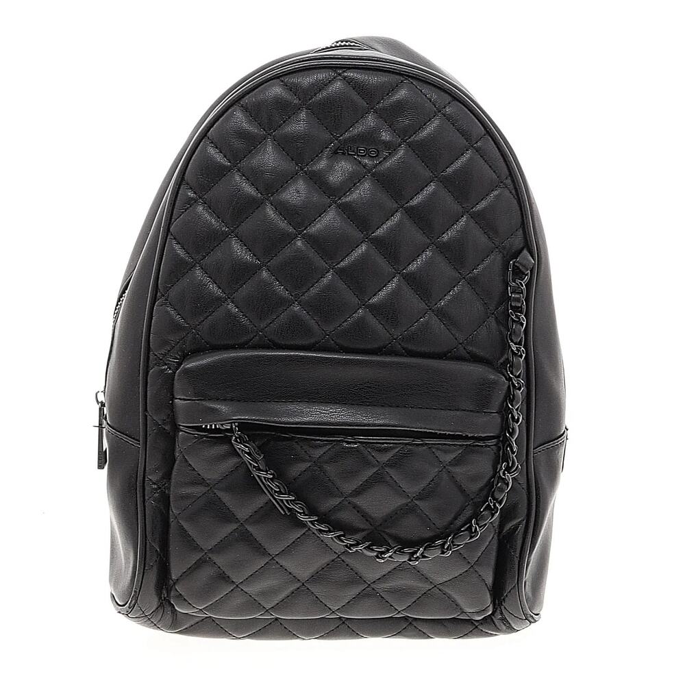 ALDO Women's Galilinia Backpack in black quilted vegan leather chain Old Money
